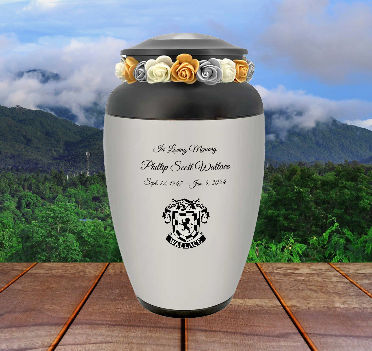 Family Crest Custom Adult Cremation Urn - Genealogist Urn -  Tribute Wreath™ - Pro Personalization - Burial Vault Option