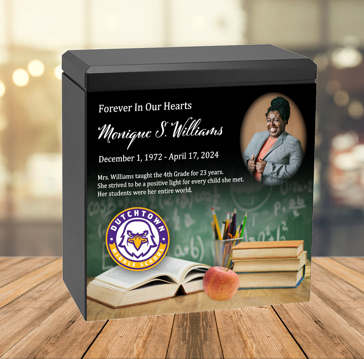 Teacher or School Counselor Cremation Urn - Photo & Mascot
