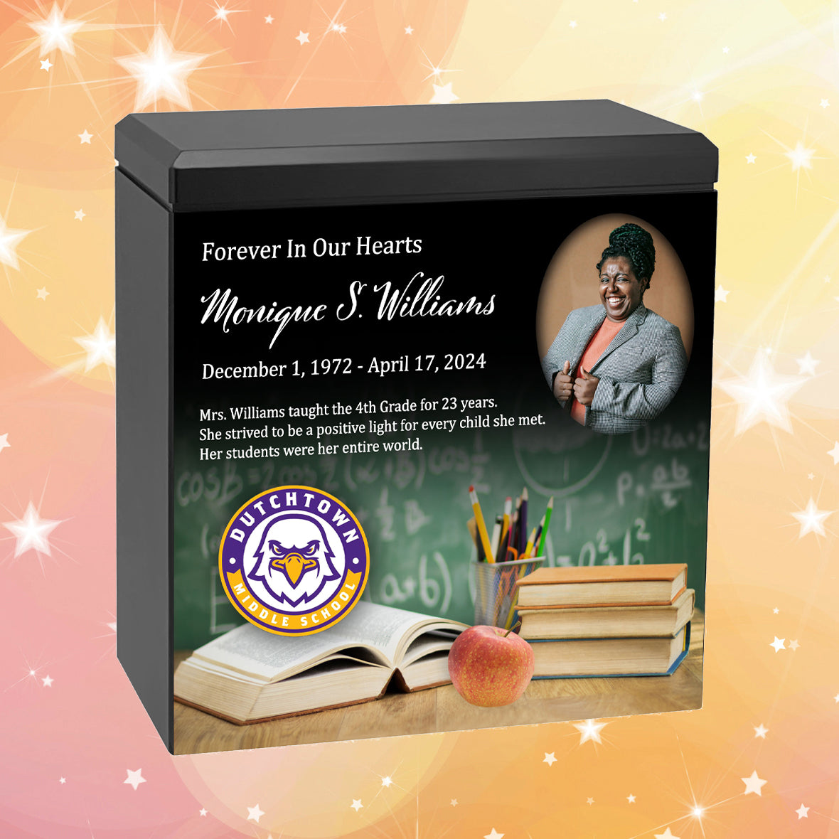 Teacher or School Counselor Cremation Urn - Photo & Mascot