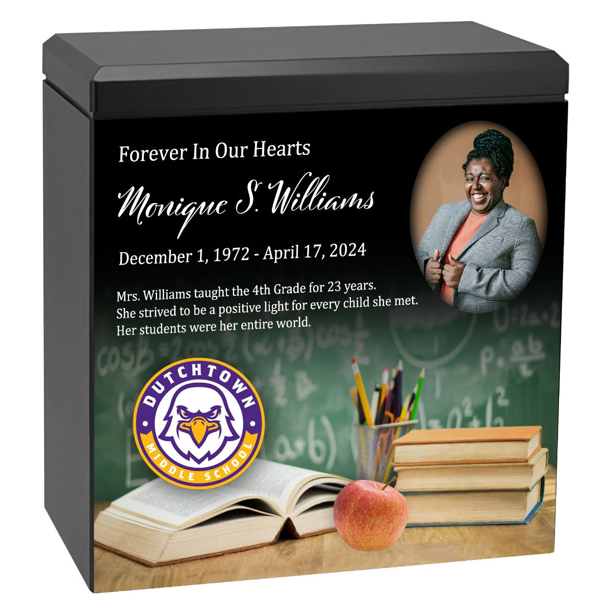 Teacher or School Counselor Cremation Urn - Photo & Mascot