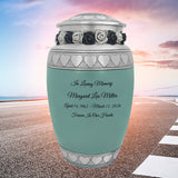 Sea Glass Hearts Pewter Adult Urn - Tribute Wreath™ - Pro Laser Engraving - Burial Vault Option