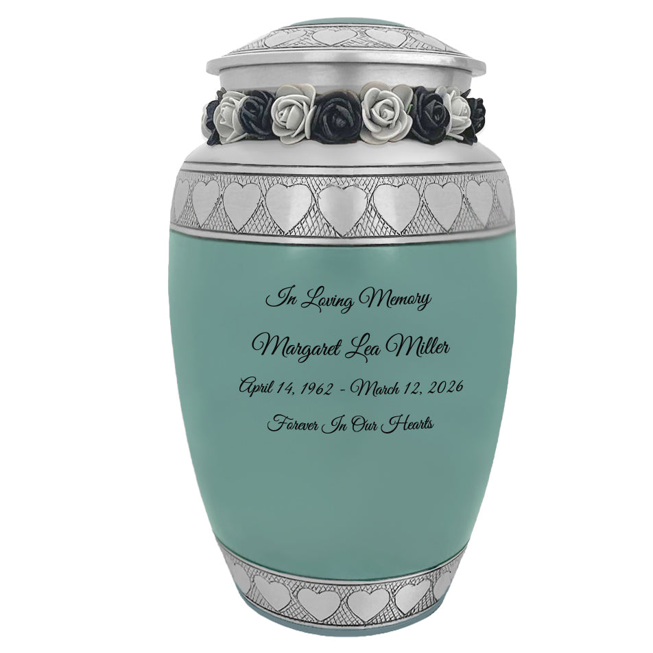 Sea Glass Hearts Pewter Adult Urn - Tribute Wreath™ - Pro Laser Engraving - Burial Vault Option
