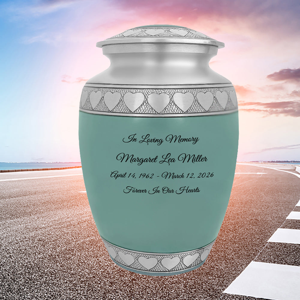 Sea Glass Hearts Pewter Medium Urn - Tribute Wreath™ - Pro Laser Engraving
