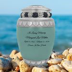 Sea Glass Hearts Pewter Medium Urn - Tribute Wreath™ - Pro Laser Engraving