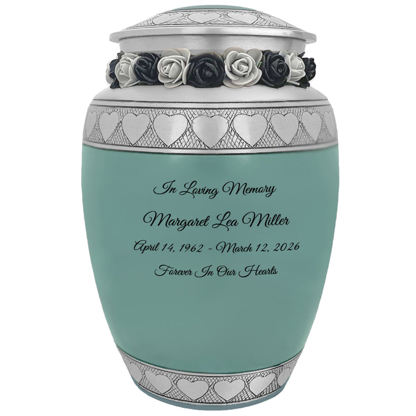 Sea Glass Hearts Pewter Medium Urn - Tribute Wreath™ - Pro Laser Engraving