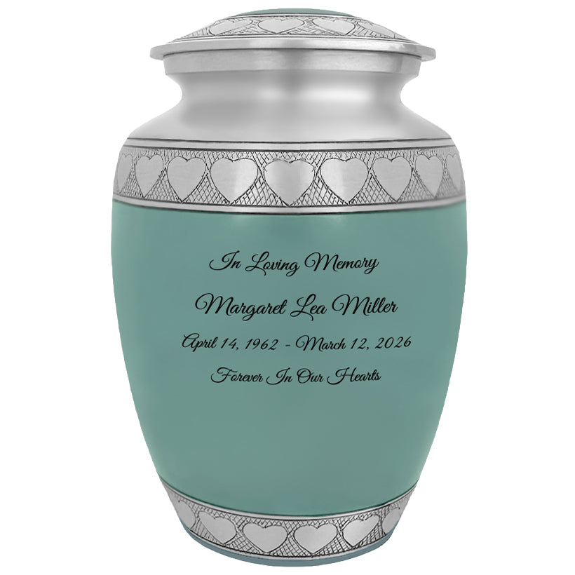 Sea Glass Hearts Pewter Medium Urn - Tribute Wreath™ - Pro Laser Engraving