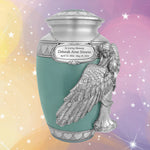 Wings of an Angel Sea Glass Hearts Adult Urn - Pro Laser Engraving - Burial Vault Option