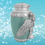 Wings of an Angel Sea Glass Hearts Adult Urn - Pro Laser Engraving - Burial Vault Option