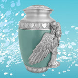 Wings of an Angel Sea Glass Hearts Adult Urn - Pro Laser Engraving - Burial Vault Option