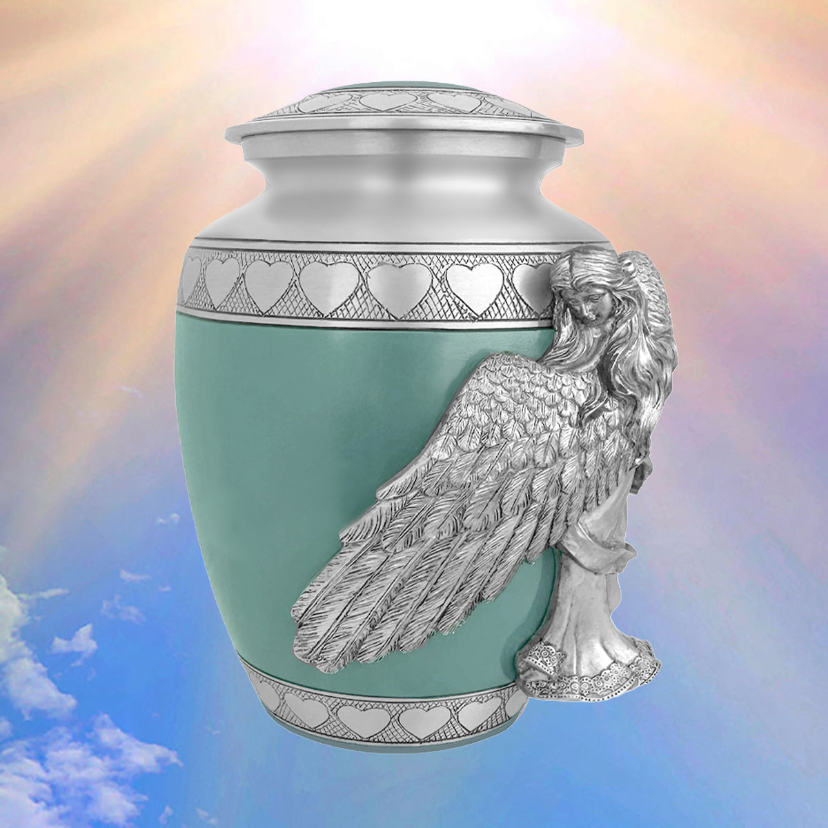 Medium, Youth or Pet Wings of an Angel Sea Glass Hearts Urn - Pro Laser Engraving