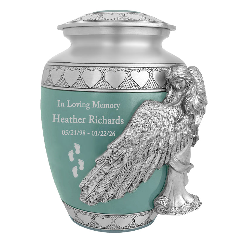 Medium or Youth Wings of an Angel Sea Glass Hearts Urn - Pro Laser Engraving