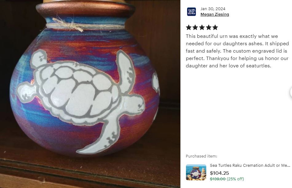 Sea Turtles Raku Cremation Adult or Medium Urn - Personalization Option