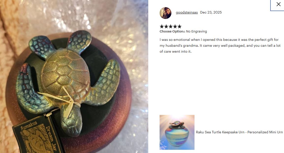 Sea Turtle Raku Keepsake Cremation Urn - Personalization Option