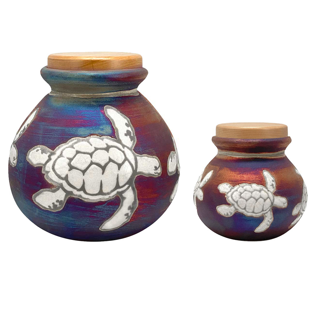 Sea Turtles Raku Cremation Adult or Medium Urn - Personalization Option