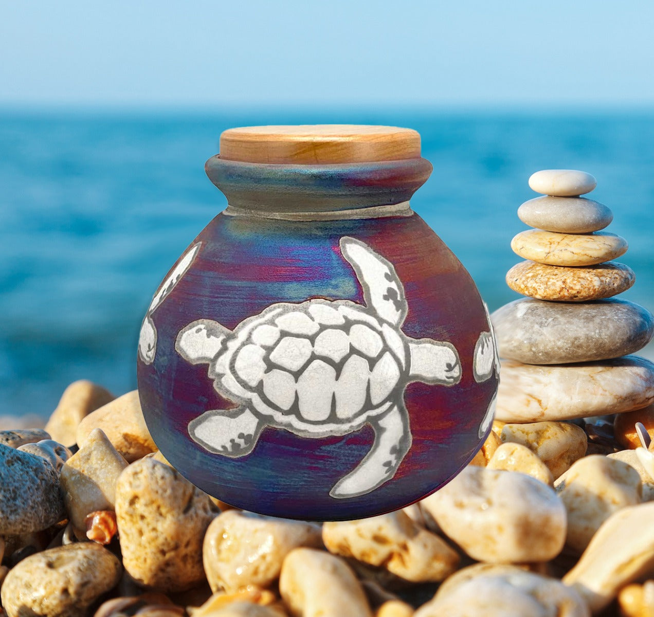 Sea Turtles Raku Cremation Adult or Medium Urn - Personalization Option