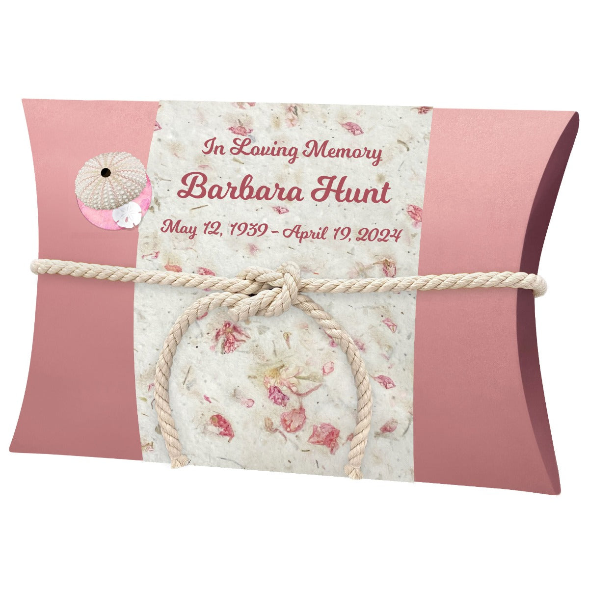 Pink Urchin & Sand Dollar Petals Peaceful Pillow® Water Burial Cremation Urns - Biodegradable Water Burial At Sea Urn