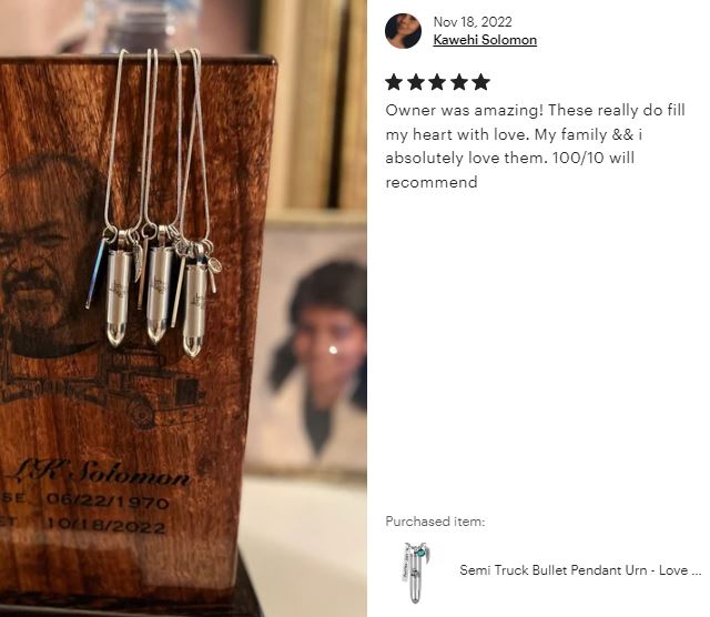 Semi Truck Bullet Pendant Urn - Love Charms™ Option 