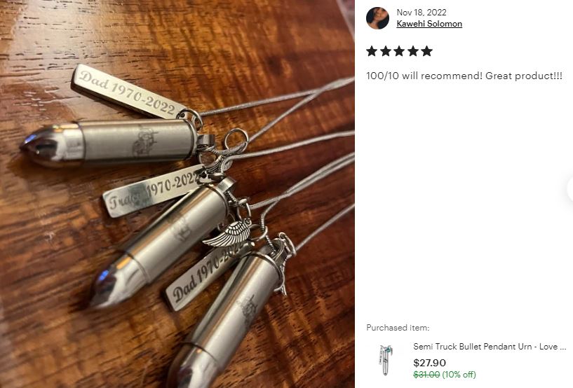 Semi Truck Bullet Pendant Urn - Love Charms™ Option 