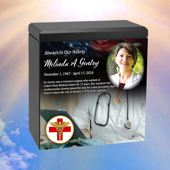 Doctor or Surgeon Cremation Urn - Photo & Caduceus