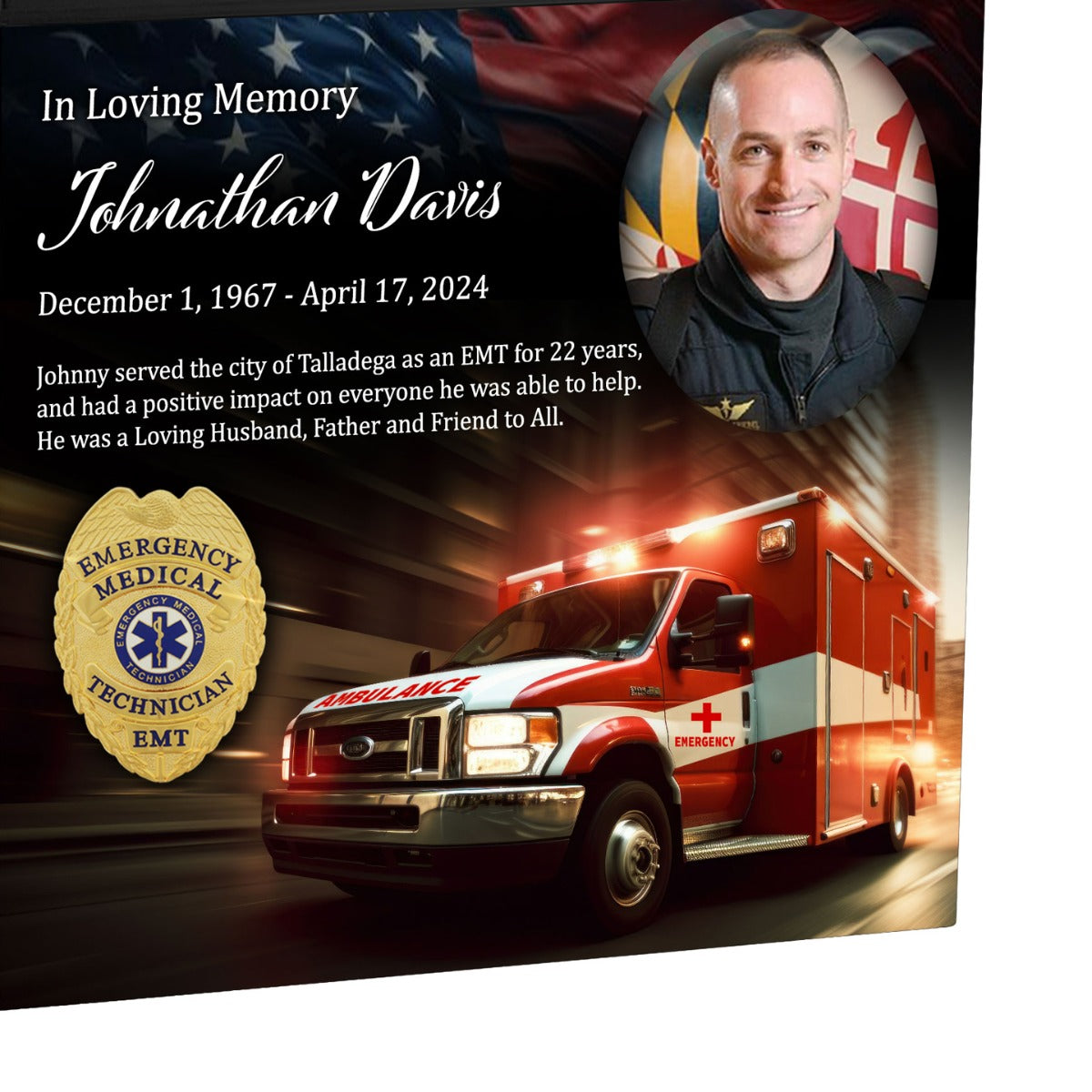 EMT - Emergency Medical Technician or Paramedic Cremation Urn - Photo & Star Medical Badge