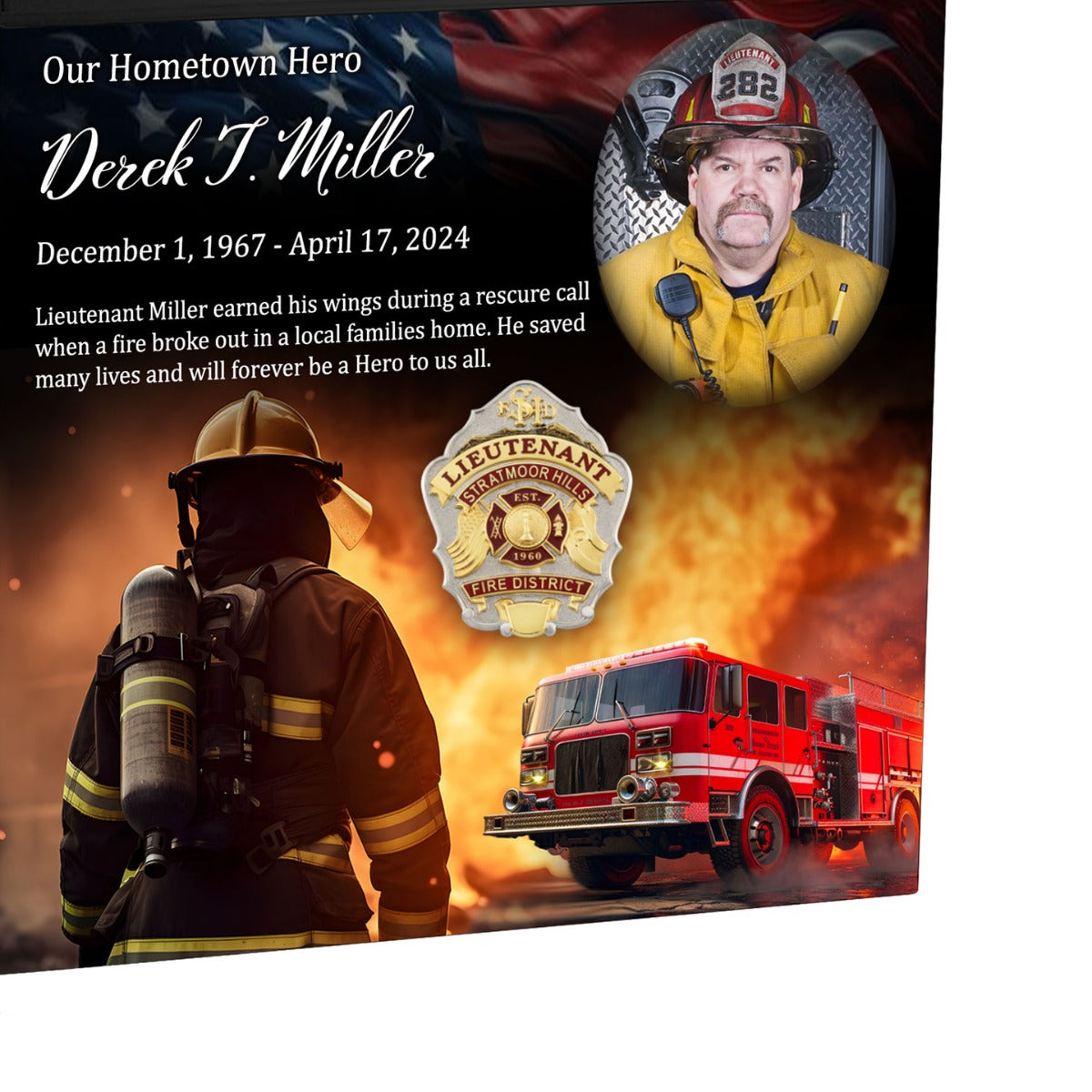 Firefighter Cremation Urn - Photo & Fire Department Badge