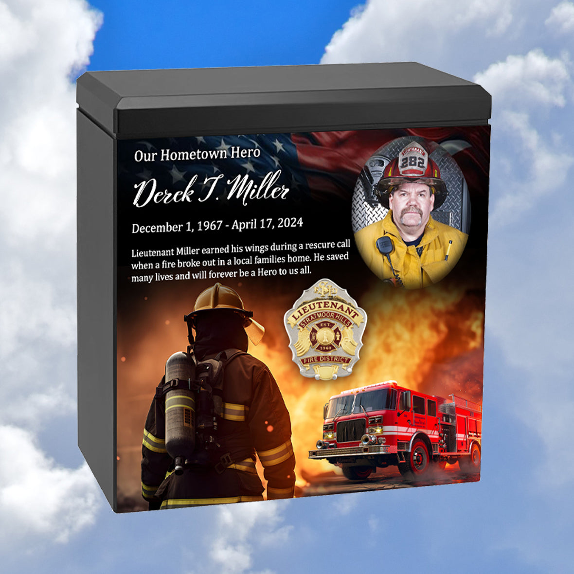 Firefighter Cremation Urn - Photo & Fire Department Badge