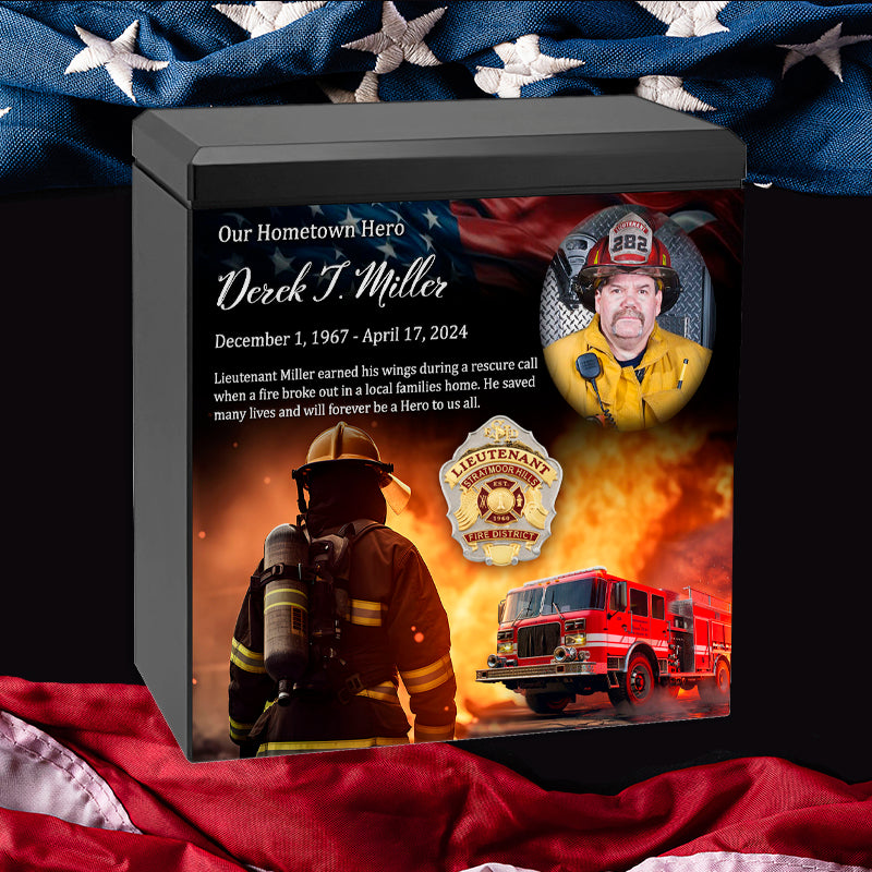 Firefighter Cremation Urn - Photo & Fire Department Badge