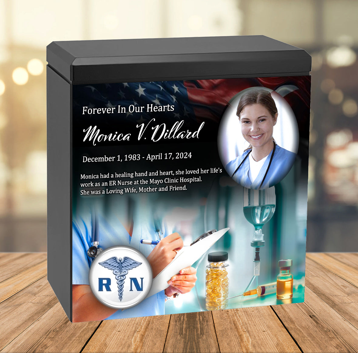 Nurse or Medical Assistance or Research Cremation Urn - Photo & Caduceus