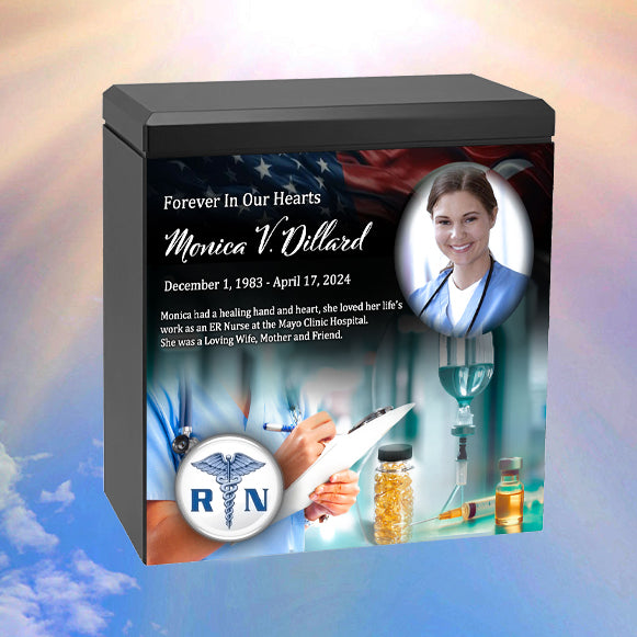 Nurse or Medical Assistance or Research Cremation Urn - Photo & Caduceus