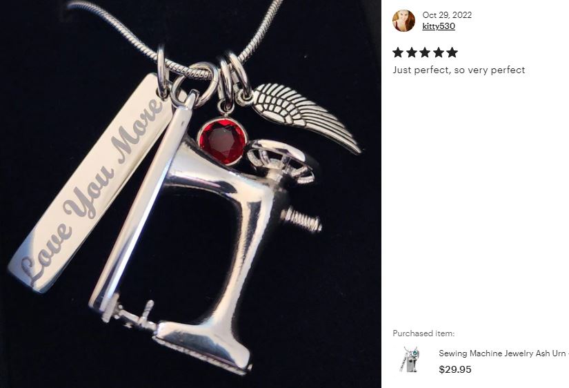 Sewing Machine Jewelry Ash Urn - Love Charms™ Option