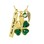 Shamrock Crystal Hearts Gold Necklace Ash Urn - Love Charms Option