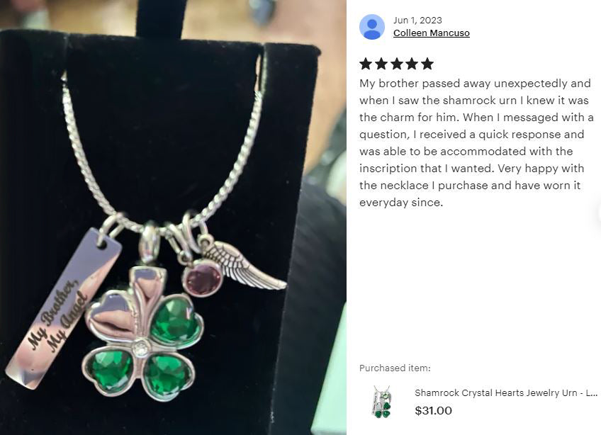 Shamrock Crystal Hearts Jewelry Urn - Love Charms™ Option 