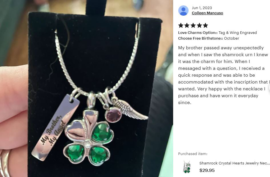 Shamrock Crystal Hearts Jewelry Urn - Love Charms™ Option 