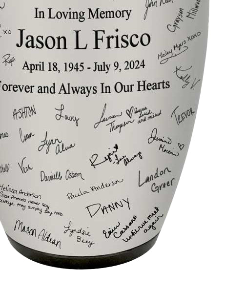 Signature Adult Cremation Urn - Metal Urn with Pro-Laser Engraved Signatures