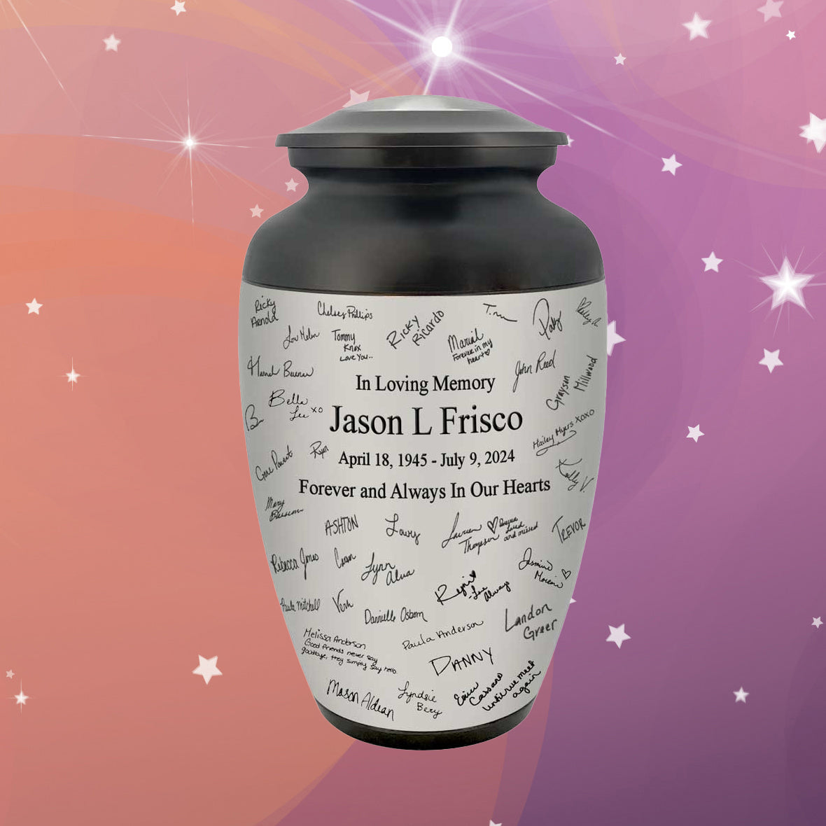 Signature Adult Cremation Urn - Metal Urn with Pro-Laser Engraved Signatures
