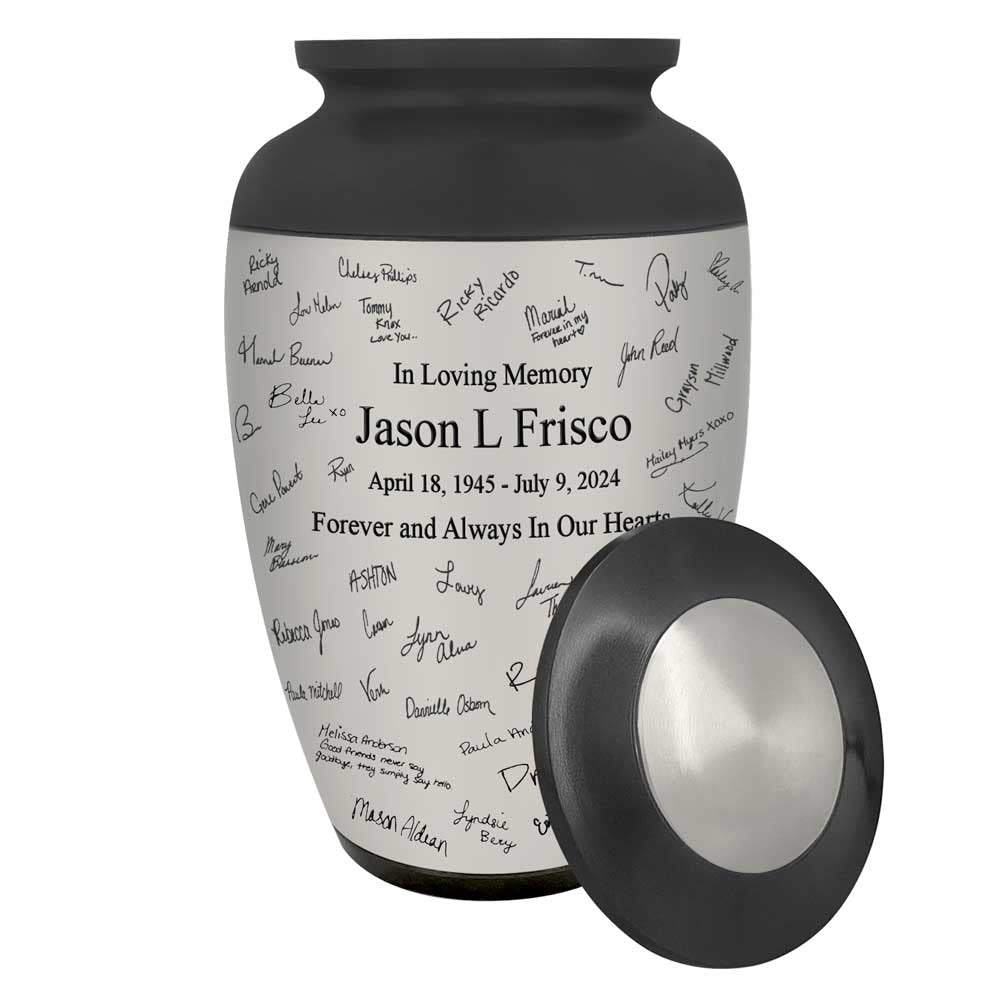 Signature Adult Cremation Urn - Metal Urn with Pro-Laser Engraved Signatures