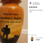 Motorcycle Rider Silhouette Medium or Adult Cremation Urn - Tribute Wreath™ - Pro Personalization - Burial Vault Option