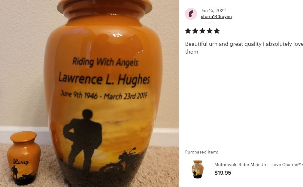 Motorcycle Rider Silhouette Medium or Adult Cremation Urn - Tribute Wreath™ - Pro Personalization - Burial Vault Option