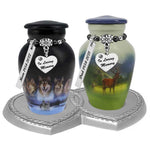 Double Heart Pewter Memorial Stand - For 2 Mini Urns