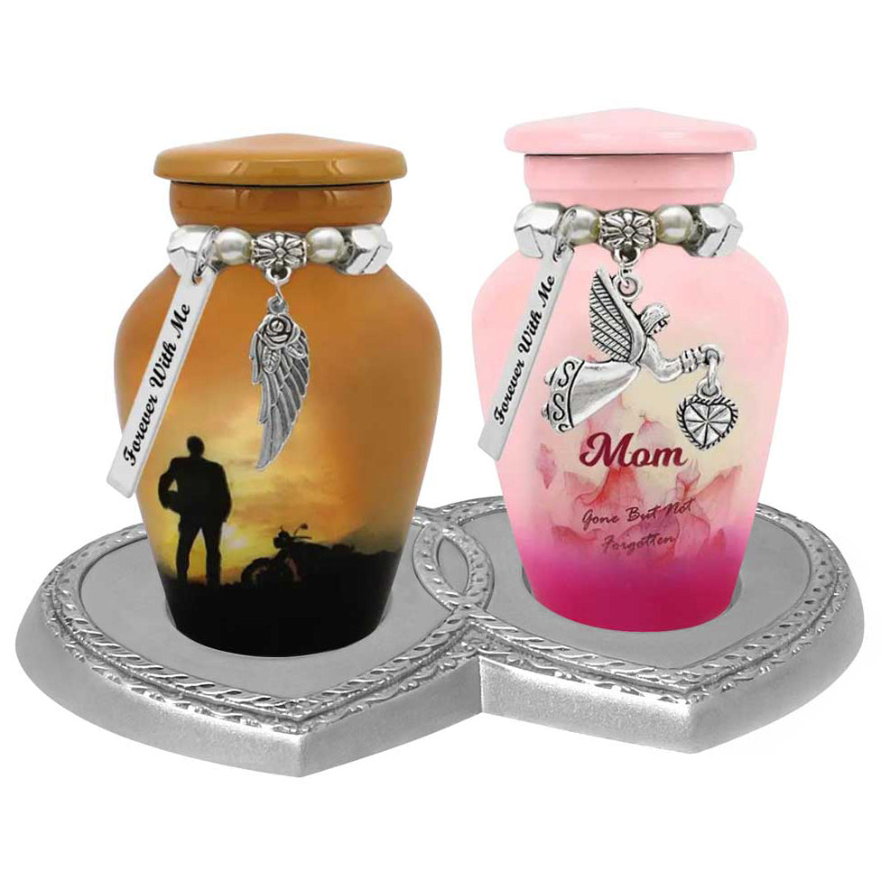 Double Heart Pewter Memorial Stand - For 2 Mini Urns