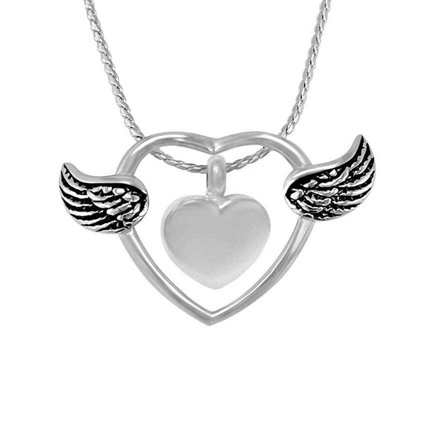 Special Angel Silver Heart Ash Pendant Urn - Love Charms® Option
