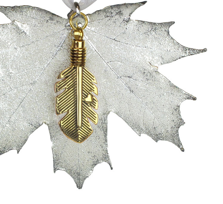 Silver Maple Leaf & Feather Ornament Urn