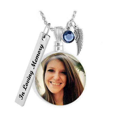 Sterling Silver Round Photo Jewelry Urn - Love Charms® Option