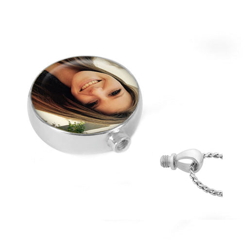 Stainless Steel Round Photo Jewelry Urn - Love Charms® Option