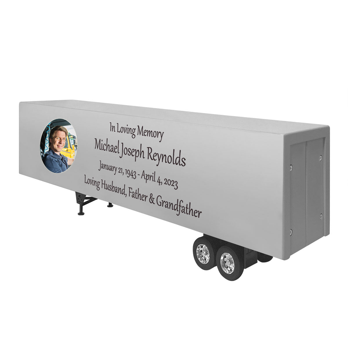 Trailer Cremation Urn & Peterbilt 379 White Truck Décor