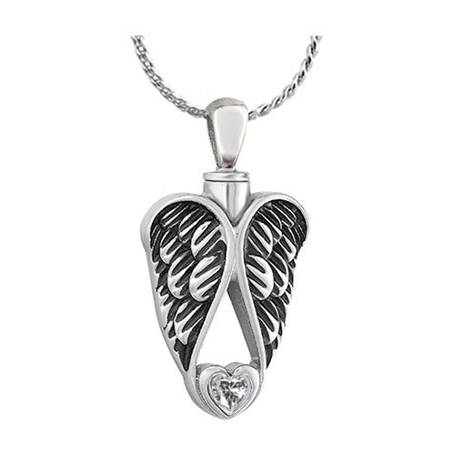 Silver Angel Wings Stone Jewelry Urn - Love Charms™ Option