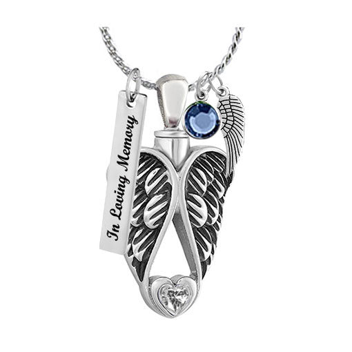 Silver Angel Wings Stone Jewelry Urn - Love Charms™ Option