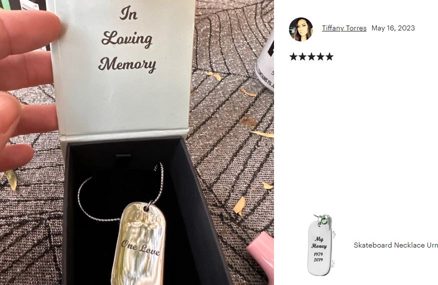 Skateboard Pendant Ash Urn - Love Charms™ Option 