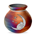 Sleeping Cat On The Moon Raku Urn - Hand Made Pet Urn