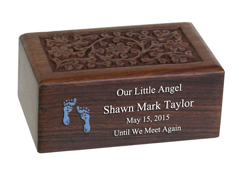 New Born Baby Boy Wood Floral Urn